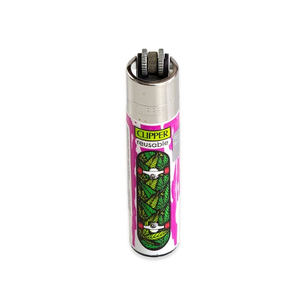 Isqueiro Clipper Grande Weed Boarding - Mix Rosa Verde