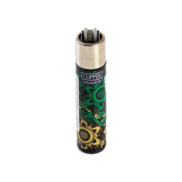 Isqueiro Clipper Grande Pattern Mandala – Bege e Verde