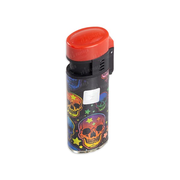 Isqueiro Maçarico Firestar Skull Metalizado - Tampa Vermelha