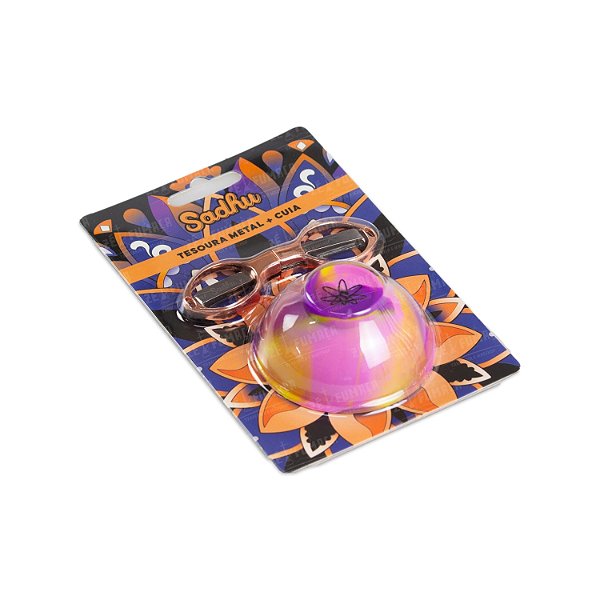 Kit Tesoura + Cuia Sadhu - Rosa, Amarelo e Roxo