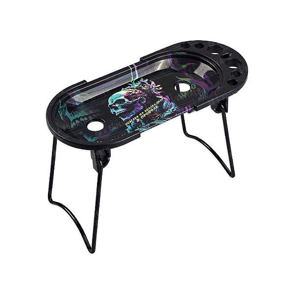 Bandeja De Metal Pequena Oval Com Suporte Estampada - Esqueleto
