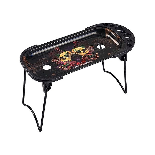 Bandeja De Metal Pequena Com Suporte Estampada - Skull