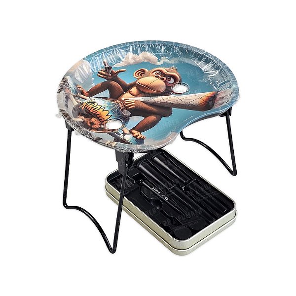 Bandeja De Metal Redonda Com Suporte Estampada - Monkey