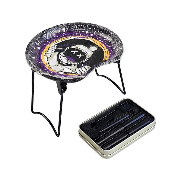Bandeja De Metal Redonda Com Suporte Estampada - Astro