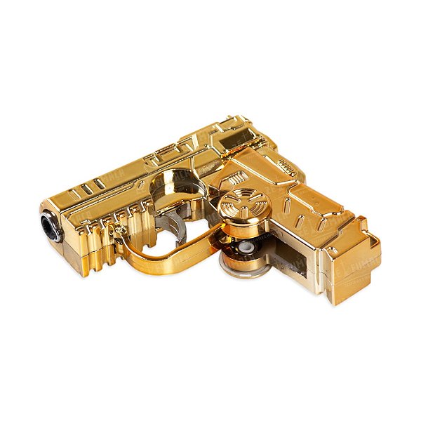 Isqueiro Maçarico Recarregável Formato Pistola com Spinner - Dourado