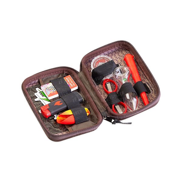 Kit Case Clássico Puff Marrom - Mix Vermelho e Preto