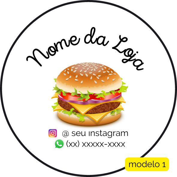 120 Adesivos Logotipo com Hambúrguer (4 cm)