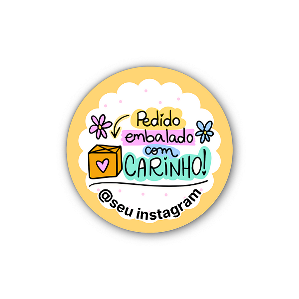 48 Adesivos c/ Instagram - Pedido Embalado Com Carinho (amarelo)