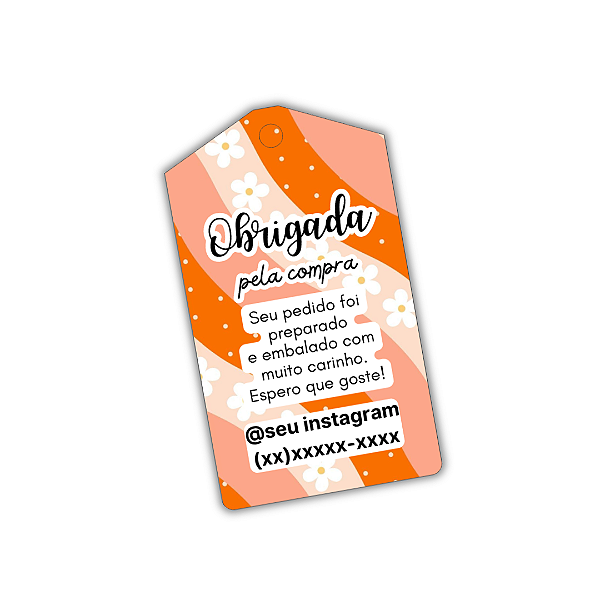 100 Tags - Obrigada pela Compra ( rosa, laranja , flor)
