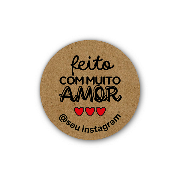 48 Adesivos c/ Instagram - Feito Com Muito Amor (kraft, três corações)