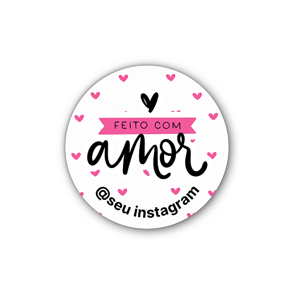 48 Adesivos c/ Instagram - Feito Com Amor (mini corações rosa)