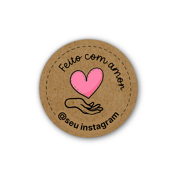 48 Adesivos c/ Instagram - Feito Com Amor (kraft, coração rosa, mão)