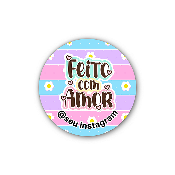 120 Adesivos - Feito com amor (azul, lilás, rosa, flor)