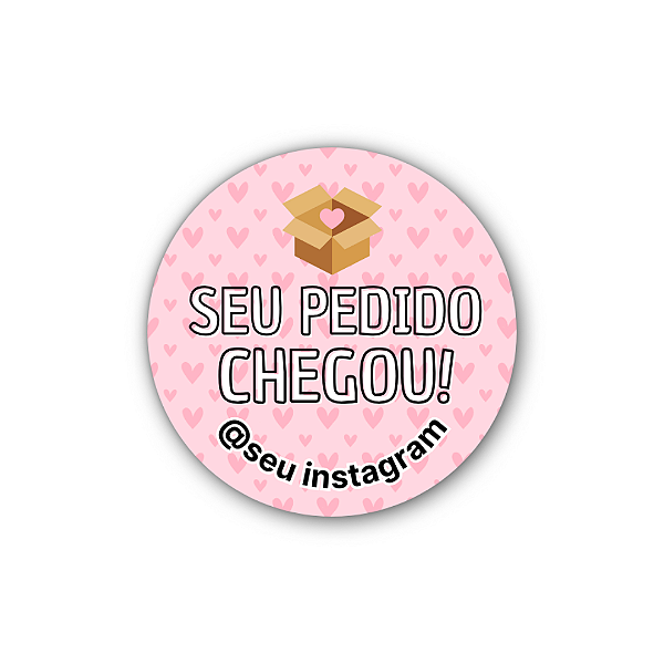 48 Adesivos c/ Instagram - Seu Pedido Chegou (caixa,fundo coração rosa)