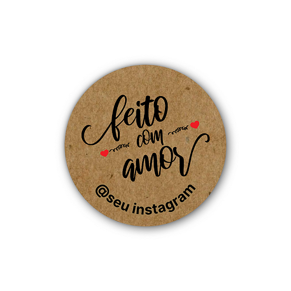 48 Adesivos c/ Instagram - Feito com Amor (kraft)