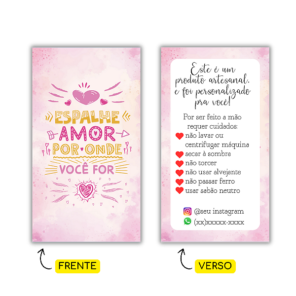 MODELO 2 - 250 Cartões Cuidados  (Texto Personalizável, Instagram e Whatspp)