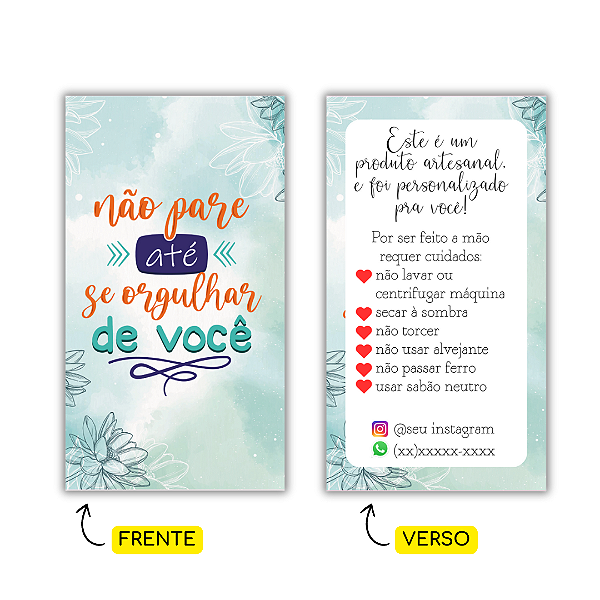 MODELO 3 - 250 Cartões Cuidados  (Texto Personalizável, Instagram e Whatspp)