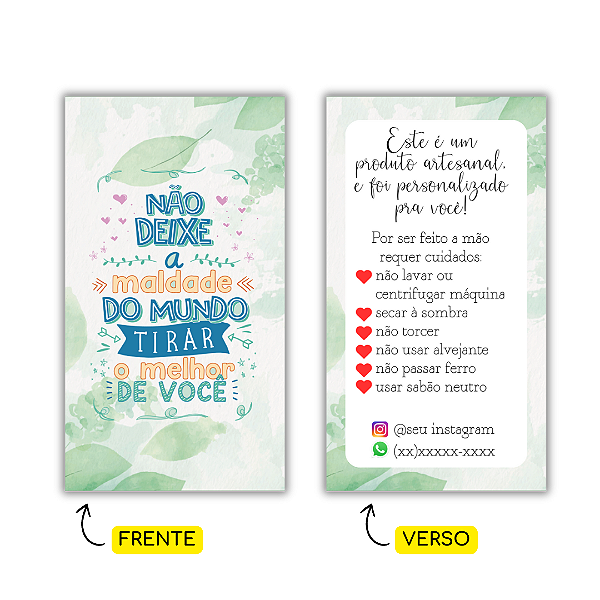 MODELO 5 - 250 Cartões Cuidados  (Texto Personalizável, Instagram e Whatspp)