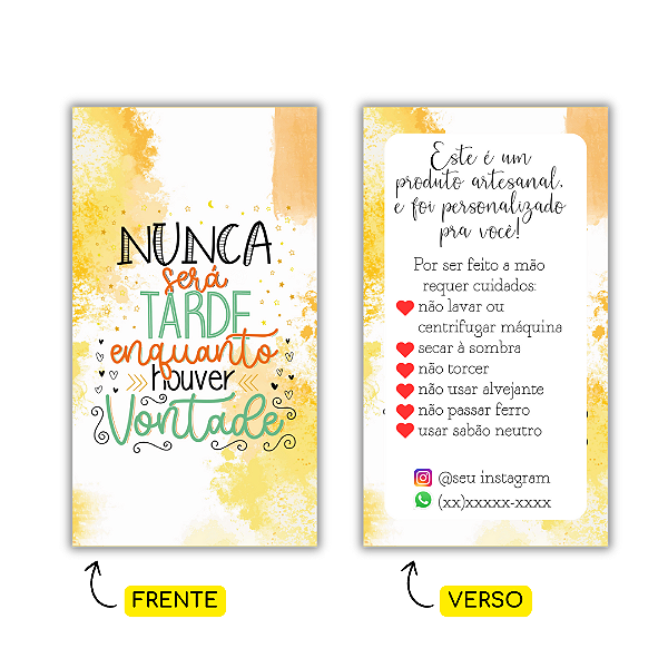 MODELO 6 - 250 Cartões Cuidados  (Texto Personalizável, Instagram e Whatspp)