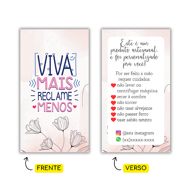 MODELO 12 - 250 Cartões Cuidados  (Texto Personalizável, Instagram e Whatspp)