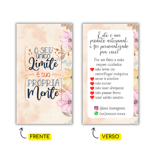 MODELO 13 - 250 Cartões Cuidados  (Texto Personalizável, Instagram e Whatspp)