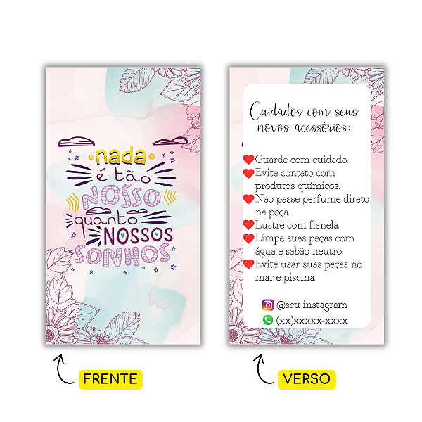 MODELO 17 - 250 Cartões Cuidados  (Texto Personalizável, Instagram e Whatspp)