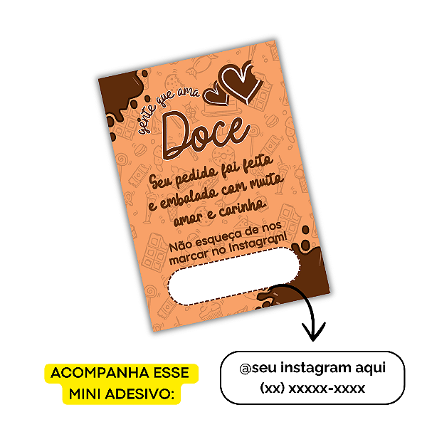 100 Mini Panfleto Agradecimento + 100 Mini Adesivos c/ Instagram e whatsapp (DOCES LARANJA)