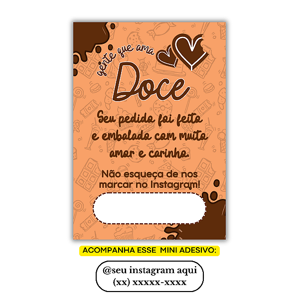 100 Mini Panfleto Agradecimento + 100 Mini Adesivos c/ Instagram e whatsapp (DOCES LARANJA)