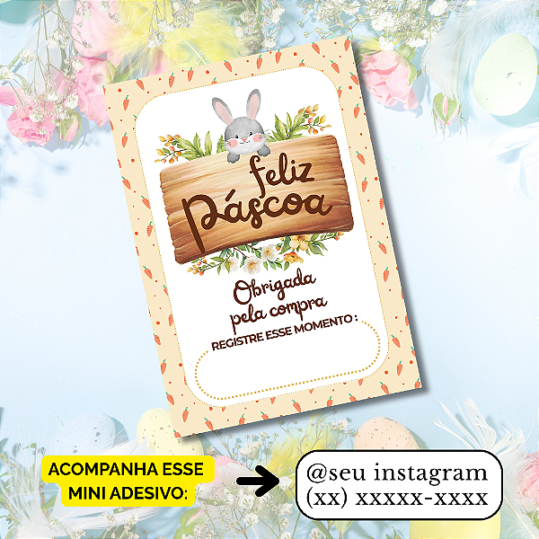 Nº 2- 50 Mini Panfleto Páscoa + 50 Mini Adesivos c/ Instagram e WhatsApp