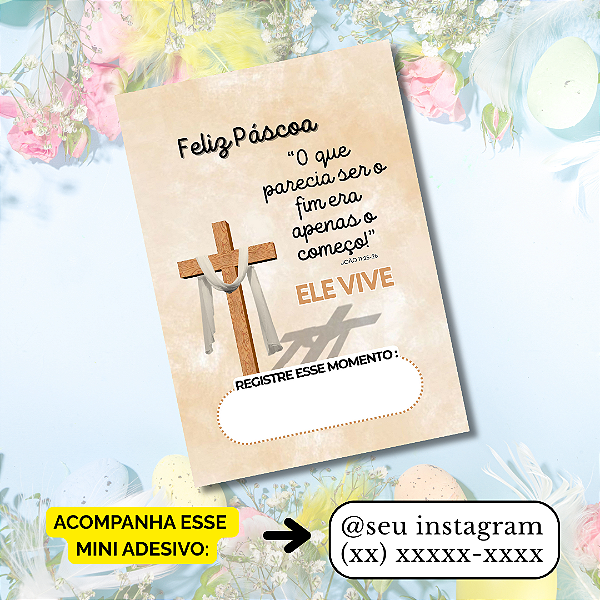 Nº 4 - 50 Mini Panfleto Páscoa + 50 Mini Adesivos c/ Instagram e WhatsApp