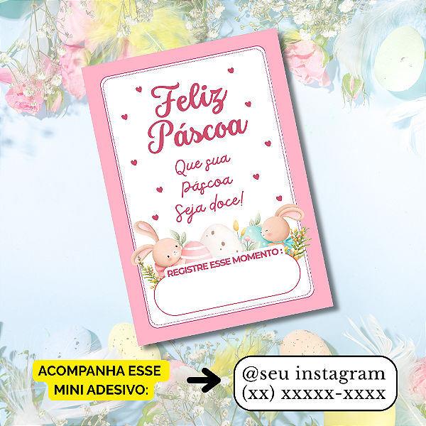 Nº 3- 50 Mini Panfleto Páscoa + 50 Mini Adesivos c/ Instagram e WhatsApp