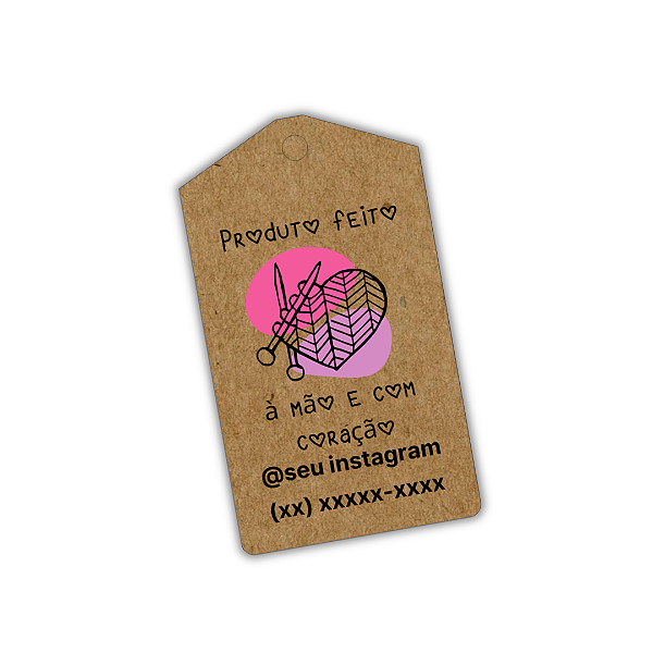 100 Tags Kraft - Produto Feito à Mão e Com Coração 7x4 cm