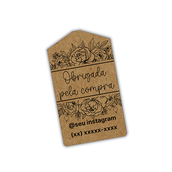 100 Tags Kraft - Obrigada Pela Compra (flores) 7x4 cm