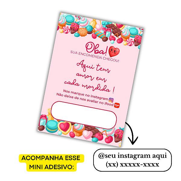Nº 5 -100 Mini Panfleto + 100 Mini Adesivos C/ Instagram e Telefone