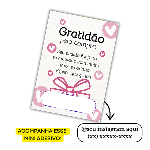 Nº 9 -100 Mini Panfleto + 100 Mini Adesivos C/ Instagram e Telefone