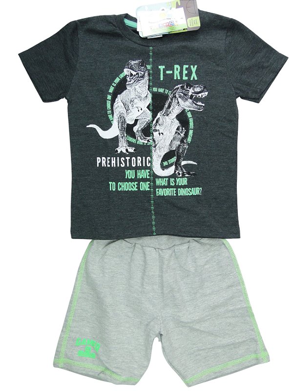 Conjunto Menino Shorts e camiseta  dinossauro T-Rex - Tamanho 4