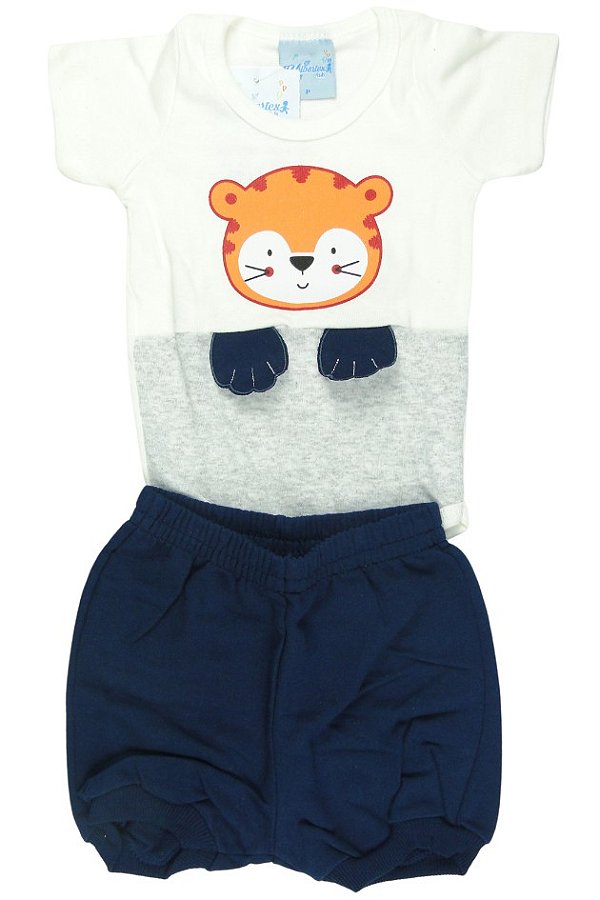 CONJUNTO MENINO BODY TIGRE  / BERMUDA  - TAMANHO P AO G