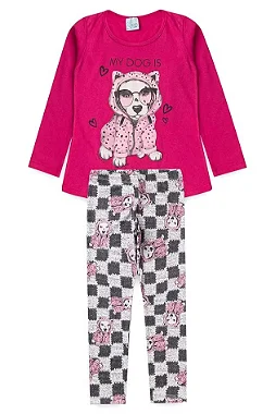 CONJUNTO INFANTIL MEIA ESTAÇÃO DOG CASACO PINK  - TAMANHO 2 AO 10