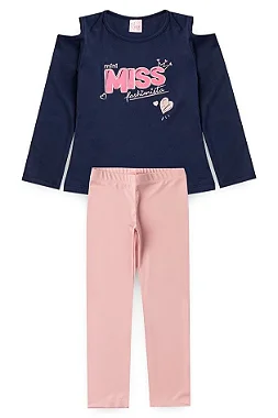 CONJUNTO INFANTIL MENINA MEIA ESTAÇÃO MINI MISS MARINHO - TAMANHO 2 AO 10