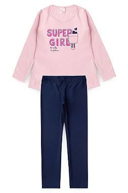 CONJUNTO INFANTIL MENINA MEIA ESTAÇÃO SUPER GIRL ROSABB - TAMANHO 2 AO 10