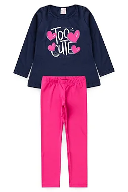 CONJUNTO INFANTIL MENINA MEIA ESTAÇÃO TOO CUTE MARINHO - TAMANHO 2 AO 10