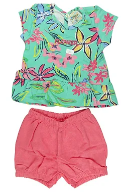 CONJUNTO MENINA BLUSINHA  FLORAL/ MANGA CURTA SILK  FLOWER C/ GLITTER  C/ SHORTS  - TAMANHO P AO G