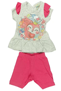 CONJUNTO MENINA BLUSINHA SILK ESQUILO C/ GLITTER  C/ SHORTS - TAMANHO P AO G