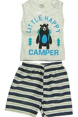 CONJUNTO MENINO LITTLE HAPPY CAMPER  SILK DE URSO/ BERMUDA - TAMANHO P AO GG