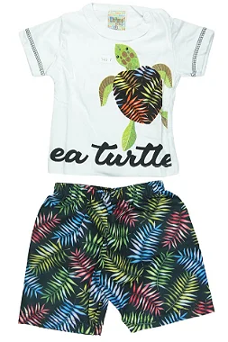CONJUNTO MENINO CAMISETA TURTTLE  / BERMUDA - TAMANHO P AO G