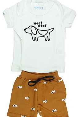 CONJUNTO MENINO WOOF WOFF  SILK DE CACHORRO/ BERMUDA TAMANHO P AO GG