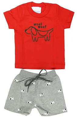 CONJUNTO MENINO WOOF WOFF  SILK DE CACHORRO/ BERMUDA TAMANHO P AO GG