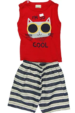 CONJUNTO MENINO REGATA GATINHO IM SO COOL / BERMUDA   - TAMANHO P AO G