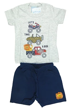 CONJUNTO MENINO LETS TAKE A RIDE SILK DE CARRO E LEÃO/ BERMUDA TAMANHO P AO GG