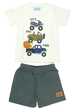 CONJUNTO MENINO LETS TAKE A RIDE SILK DE CARRO E LEÃO/ BERMUDA TAMANHO P AO GG